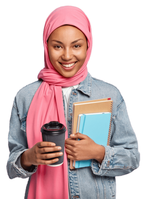 cheerful-muslim-woman-pink-hijab-denim-coat-carries-pocketbook